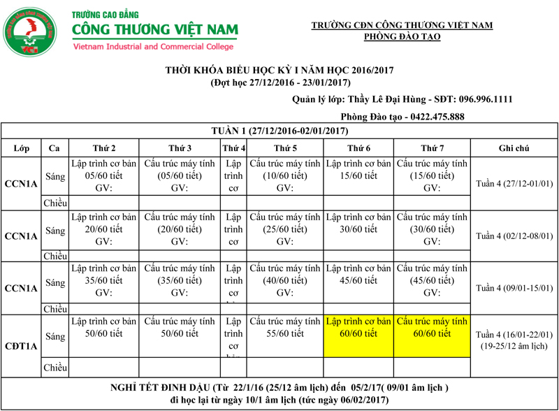 TKB VCI 2016 2017 Kỳ I